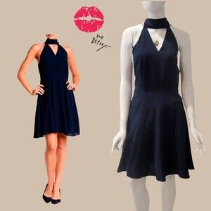 BETSEY JOHNSON NEW Choker/Mock Neck-Tie Halter Fit & Flare Dress 12